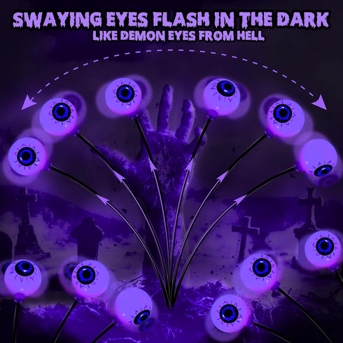Brizled Solar Halloween Lights, 2 Pack Total 12 LED Halloween Eyeball Lights, 2 Modes Outdoor Halloween Lights, Purple Swaying Firefly Lights, Hal...