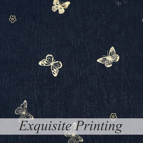Jubilantex Butterfly Sheer Curtains Navy Blue Drapery with Gold Print Pattern 63 Inch Long, Kids Nursery Bedroom Voile Linen Textured Curtain Rod ...