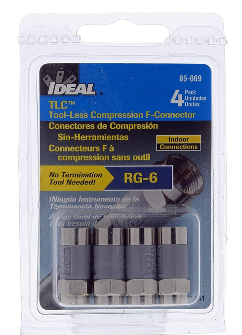 IDEAL INDUSTRIES INC. 85-069 Nickel Push-On F-Connectors (4 Pack)...