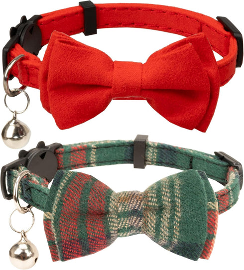 Collar for Cats Pets Breakaway with Bell Bowtie Floral Bow Detachable Adjustable Safety Puppy 2pcs Christmas-A...