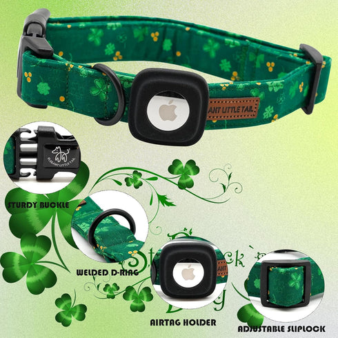 Elegant little tail Airtag Dog Collar, St Patrick's Day Dog Collar Pet with Airtag Holder Holiday Pet Collar Cute Puppy Collar Adjustable Pet Dog ...