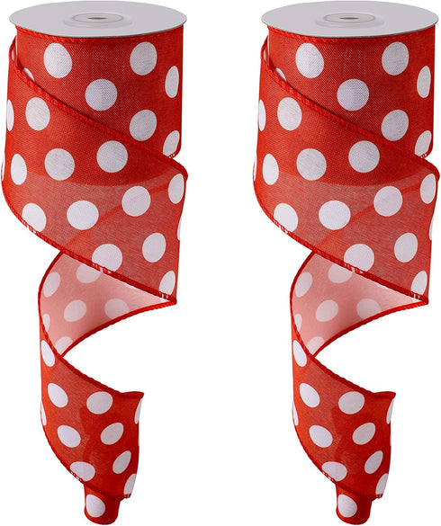 2 Rolls Polka Dot Wired Edge Ribbons 12 Yards 2.5 Inch Wide Grosgrain Polka Dot Craft Ribbon for Christmas Hair Bows Gifts Wrapping Floral Craft H...