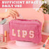 Pinkunn 4 Pcs Preppy Makeup Bag Cute Chenille Cosmetic Bags Face Eyes Lips Hair Corduroy Letter Patch Skin Zipper Patch Bags Travel Zipper Pouch M...
