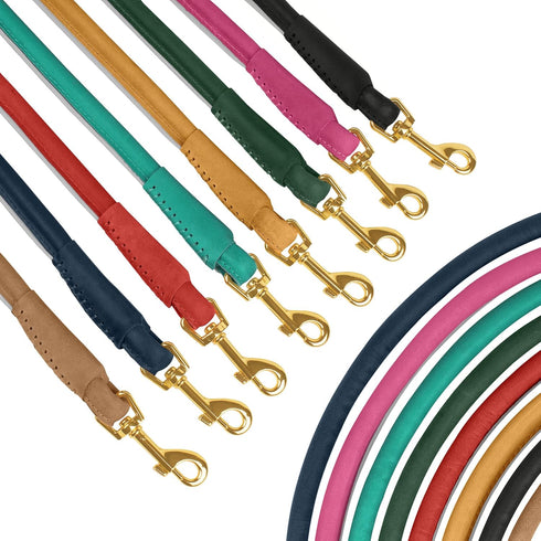 OOOPSDOGGY Reflective Rolled Leather Dog Leash 6ft - Soft Leather Dog Lead for Small Medium Large Dogs Puppy - Heavy Duty Rope Dog Leash for Outdo...