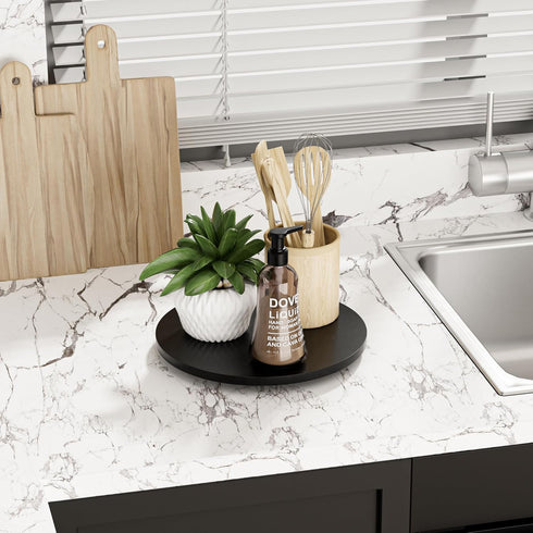 Bathroom Counter Organizer Lazy Susan, Black Vanity Tray for Bathroom Decor, Bamboo Lazy Susan Turntable Bathroom Tray for Sponge and Soap, 9" Bat...
