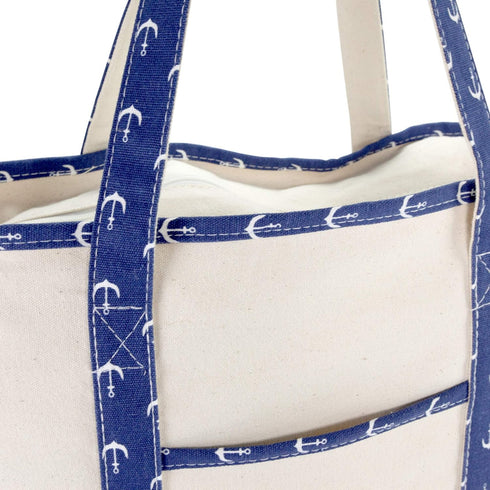 DALIX 22" Shopping Tote Bag Heavy Cotton Canvas (Zippered) Navy Blue Anchor...