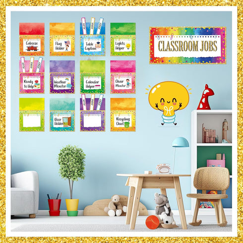 81 Pcs Class Jobs Pocket Chart Colorful Class Jobs Bulletin Board Back to School Teacher's Helper Management Classroom Bright Jobs Chart with 40 A...