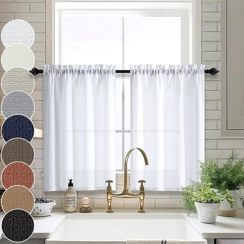 White Kitchen Curtains 36 Inch Length Sets of 2 Panels Half Windows Rod Pocket Cafe Curtains Small Tier Curtains Semi Sheer Short Farmhouse Curtai...