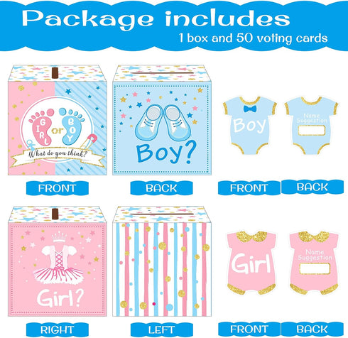Saintrygo Baby Gender Reveal Voting Box with 50 Pieces Boy or Girl Ballot Cards Baby Shower Decorations Party Invitations and Voting Games Gender ...