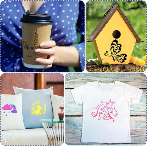 60 Pieces Stencils for Painting on Wood Small Reusable Stencil Flower Animal Deer Bear Butterfly Bird Bee Mountain Themed DIY Craft Template Paint...