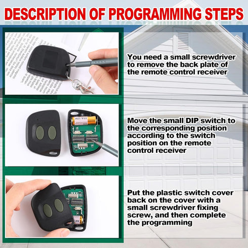 Kingdder 2 Pcs 10 Dip Switch Garage Door Remote Two Button Garage Remote Compatible with Multicode 300mhz 3089 3060 3070 3083 Door Opener with Key...