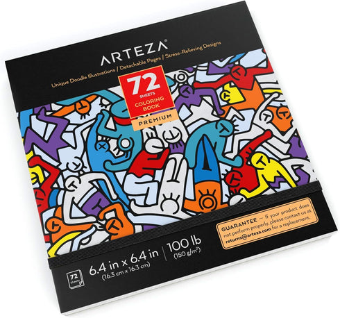 ARTEZA Adult Coloring Book, Doodle Designs, 72 Sheets, 6.4x6.4 Inches Coloring Pages, 100 lb Paper...