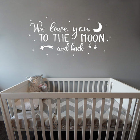 Wall Decal Kids We Love You to The Moon and Back Quote Wall Decals Nursery Vinyl Wall Stickers for Baby Boys and Grils Bedroom Scandinavian Wall D...