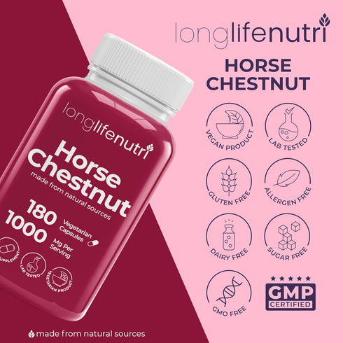 Horse Chestnut Extract 500mg - 180 Vegetarian Capsules, Organic Supplement for Daily Wellness & Circulation, 3-Month Supply, GMP Certified, Made i...