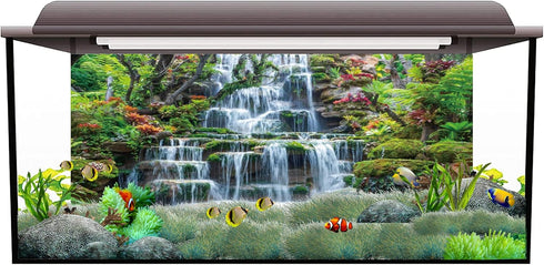 AWERT 36x24 inches Waterfall Aquarium Background Forest Park Green Tropical Plants Fish Tank Background Reptile Habitat Background Vinyl Backgroun...