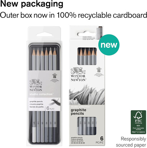 Winsor & Newton Studio Collection Artist Pencils, Graphite Pencils, Set of 6...