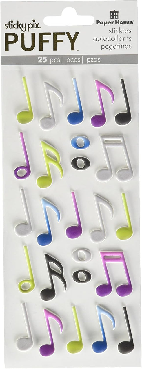 Paper House Productions STP-0079E Stickers Puffy Stickers, Musical Notes, 3 Pack...