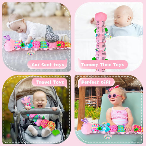 Infant Baby Stuffed Animal Toy for 0 3 6 12 Months Olds, Soft Toys with Musical Crinkle Rattles for Newborn Boy Girl Tummy Time Activity (Pink Cat...