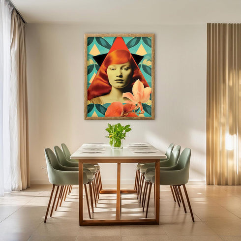 Posterizer 1 pcs-redhead woman with trippy flowers collage-Vintage Art-Abstract & Modern Art-Gifts for Women-Gift for Art Lovers- UNFRAMED Wall Ar...
