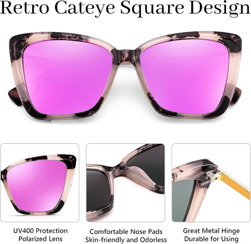 FEISEDY Trendy Polarized Women Sunglasses, Retro Womens Square Cat Eye Sun Glasses B4134...