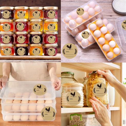 500pcs Farm Chicken Egg Labels Chicken Canning Sticker 2 inch Round Natural Brown Kraft Washed Egg Carton Labels for Kitchen Mason Jar, Farmer, Cr...