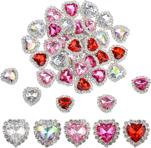 Rhinestones Buttons Embellishments, 30 Pcs Heart Rhinestones for Crafts Flatback Pearl Crystal Rhinestone Buttons for Sewing DIY Clothing Wedding ...