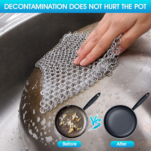Cast Iron Cleaner 6"x6.3" 316L Stainless Steel Chainmail Scrubber for Griddle Skillet Dutch Oven Wok Stainless Steel Pot Cast Iron Pan Support Dis...