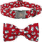 Elegant little tail Dog Collar, Christmas Dog Collar Red Penguins Holiday Pet Collar Dog Bow Collar Pet Durable Adjustable Girl Boy Dog Collar for...