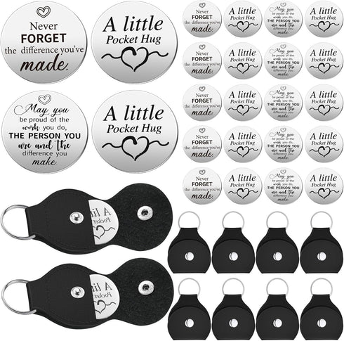 20 Set Pocket Hug Token Steel Double Sided Inspirational Gift with PU Leather Keychain Long Distance Relationship Keepsake for Employee Appreciati...