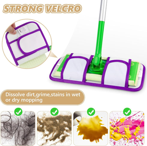 Reusable Mop Pads Compatible with Swiffer Sweeper Mops(6 PCS)- 12 Inch Washable Microfiber Wet Pads Refills Dry Sweeping Cloths Heavy Duty Mop Hea...