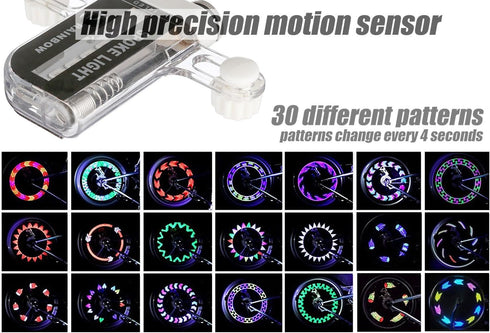 Rottay Bike Wheel Lights, Bicycle Wheel Lights Waterproof RGB Ultra Bright Spoke Lights 14-LED 30pcs Changes Patterns -Safety Cool Bike Tire Acces...