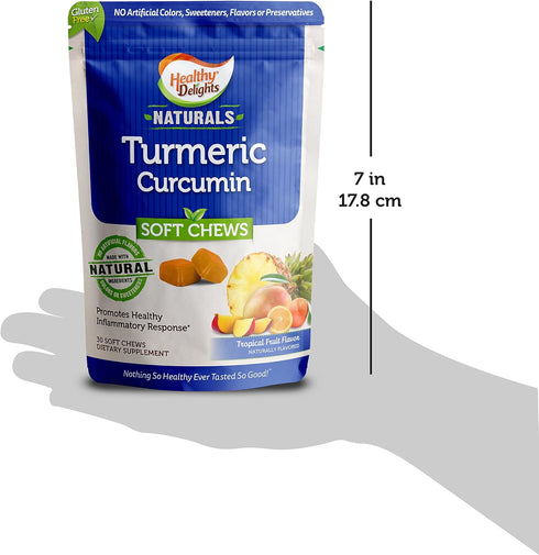 Healthy Delights Naturals, Turmeric Curcumin Soft Chews, Promotes Healthy Inflammatory Response, Delicious Tropical Fruit Flavor, 30 Count...