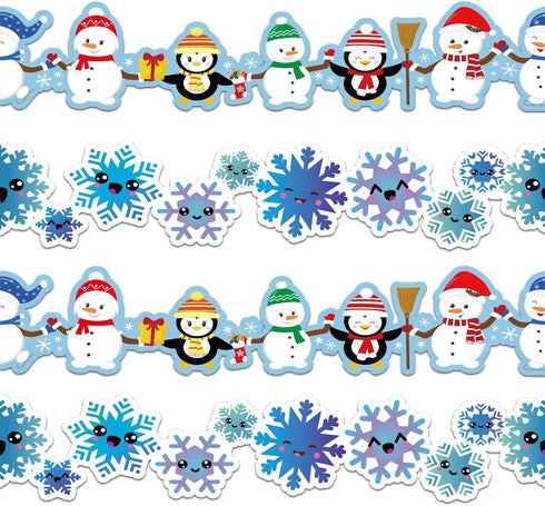 67ft Winter Christmas Bulletin Board Border Snowman Snowflake Bulletin Board Decorations Winter Penguin Borders Trim for Xmas Holiday Classroom Sc...