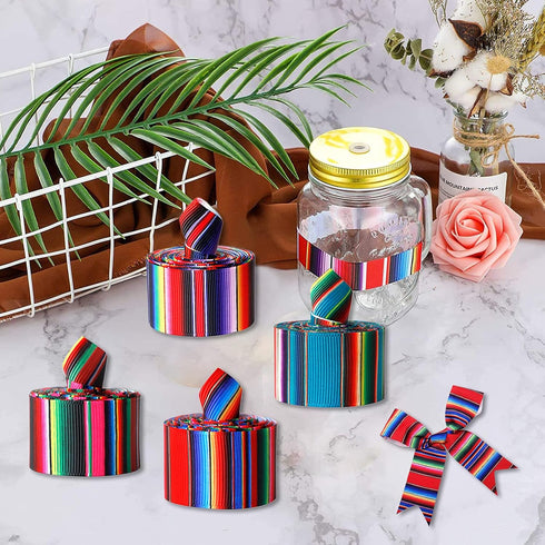 4 Rolls Mexican Fiesta Ribbon 2.5 Inch x 20 Yards Rainbow Stripes Serape Ribbon Craft Ribbon for DIY Wrapping Party Decoration Crafts Decoration (...