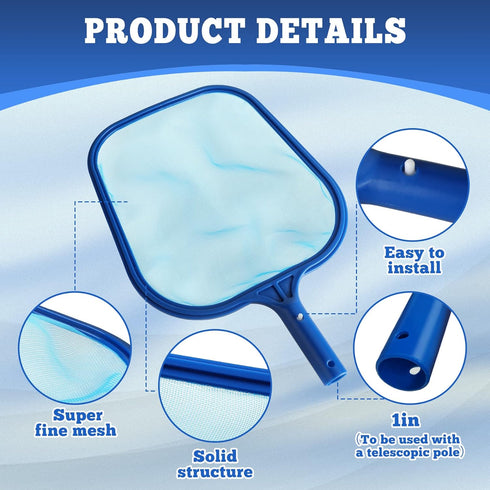 Pool Skimmer Net 17 inch, Hand Pool Nets for Cleaning, Pool Leaf Cleaning Net with Fine Mesh Frame Net for Spa, Hot Tub, Swimming Pool(Blue)...