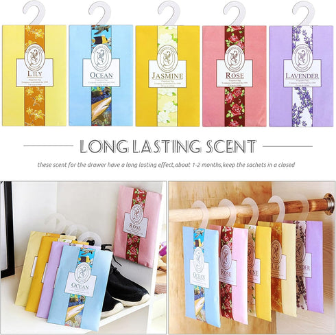 15 Pack Closet Air Freshener, Flower Scented Sachets Bags for Drawer and Closet, Fresh Scents Freshener with Hanger...