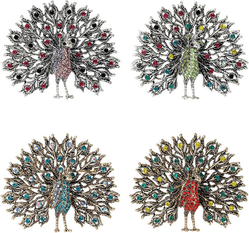 4 PCS Multicolor Rhinestone Crystal Peacock Brooch Pin Lapel Pin for Women (4 colors)...