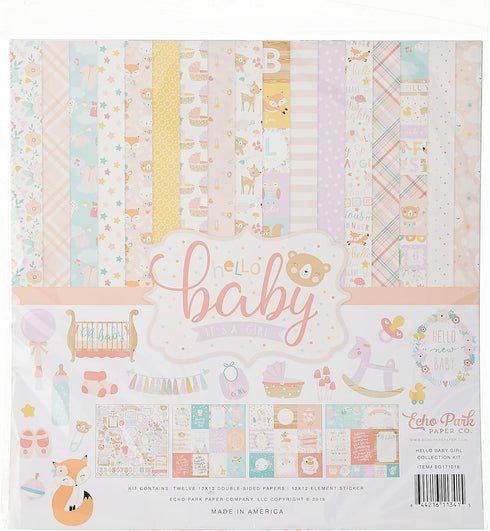 ECHO PARK PAPER COMPANY Echo Park Collection Kit 12"X12"-Hello Baby Girl, Pink, Teal, Yellow, Purple, Orange 12 Count...