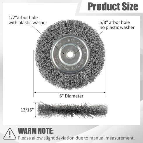 6-Inch Wire Wheel for Bench Grinder, 0.012 Carbon Steel, Bench Grinder Wire Wheel with 1/2" & 5/8" Arbor Hole...