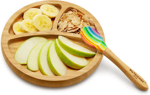 NutriChef Baby and Toddler plate - silicon suction, 3 compartment, Non-toxic All-natural Bamboo Baby Food plate (Rainbow)...
