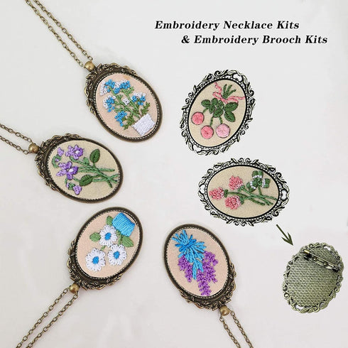 ZOCONE 6 Packs Embroidery Necklace Kit, Embroidery Pendant Kit Mini Cross Stitch Kit with Hoop, Necklace, Pendant, Brooch, Stamped Pattern Cloth, ...