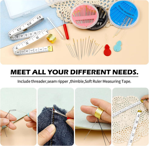 FIVEIZERO Premium Hand Sewing Needles Set,90-Count Assorted Embroidery Needles with threaders,Thread Removal Knife, Thimble,Soft Tape Measure for ...