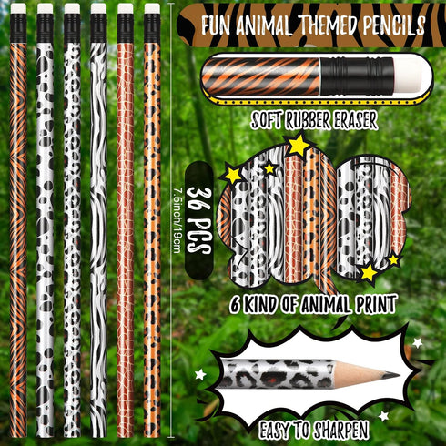 36 Pieces Kindergarten Graduation Pencils for Kids Animal Jungle Print Pencils Wood Pencils with Eraser Graduation Gifts Teacher Supplies for Stud...