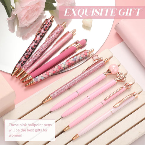 16 Pcs Ballpoint Pens Set Metal Crystal Diamond Pen Glitter Pens for Journaling Pretty Cute Pens Black Ink Retractable Fancy Pens Gifts for Women ...