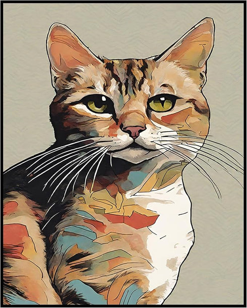 Posterizer 1 pcs- Orange cat print with a gray background-Art for Animal Lovers-Abstract & Modern Art- Gift for Men Women Entrepreneur Teens-Decor...