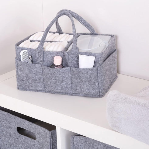 Sammy & Lou Collapsible Light Gray Felt Storage Caddy, Divided Design To Keep Diapers, Wipes And Changing Items Organized, Two Handles, 11.5"D x 6...