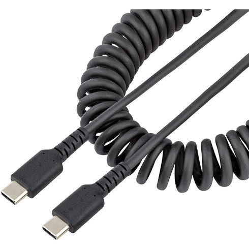 StarTech.com 3ft (1m) USB C Charging Cable, Coiled Heavy Duty Fast Charge & Sync USB-C Cable, USB 2.0 Type-C Cable, Rugged Aramid Fiber, Durable M...