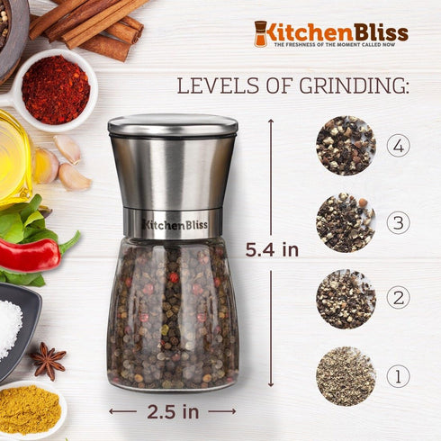 Professional Salt and Pepper Grinder – Premium Stainless Steel Salt and Pepper Shaker with Ceramic Spice Grinder Mill for Adjustable Coarseness...