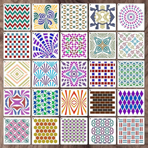 6 Inch Geometric Stencils for Painting, 25 Pieces Reusable Painting Templates for Scrapbooking Cookie Tile Furniture Wall Floor Decor Craft Drawin...