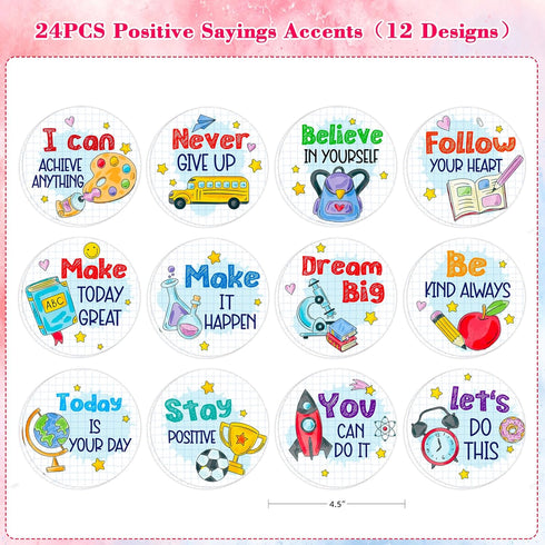 FLYAB 24PCS Positive Sayings Accents Motivational Classroom Cutouts Decors Inspirational Quotes Cutouts for Classroom Bulletin Board Decorations B...